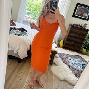 Zara size Small orange rubbed dress with spaghetti straps.